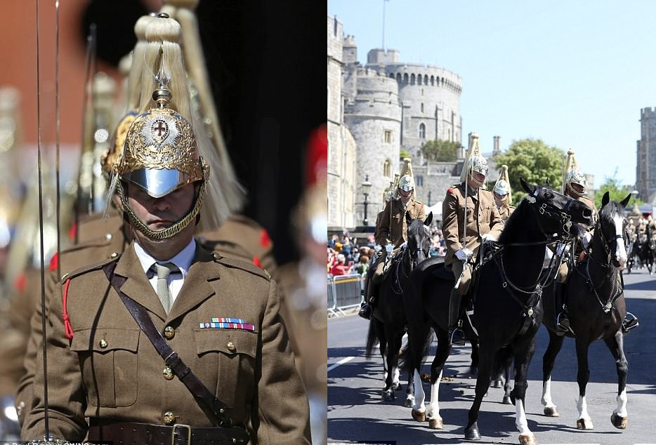 Kỵ binh Anh mũ gươm sáng loáng chuẩn bị đám cưới Hoàng tử Harry